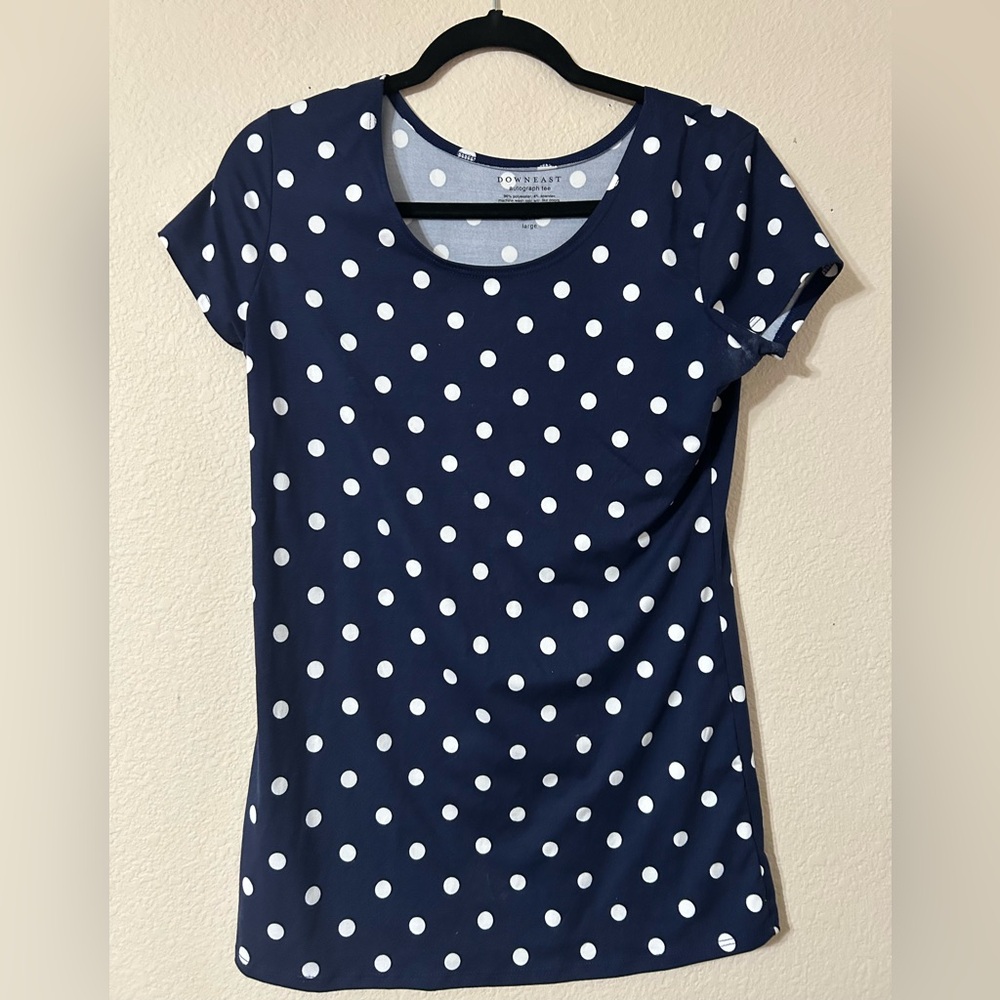 DownEast Navy and White Polka Dot Tee